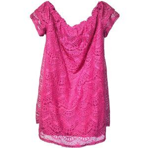 love fire pink crochet lace cap Short sleeve Blouse top Size L